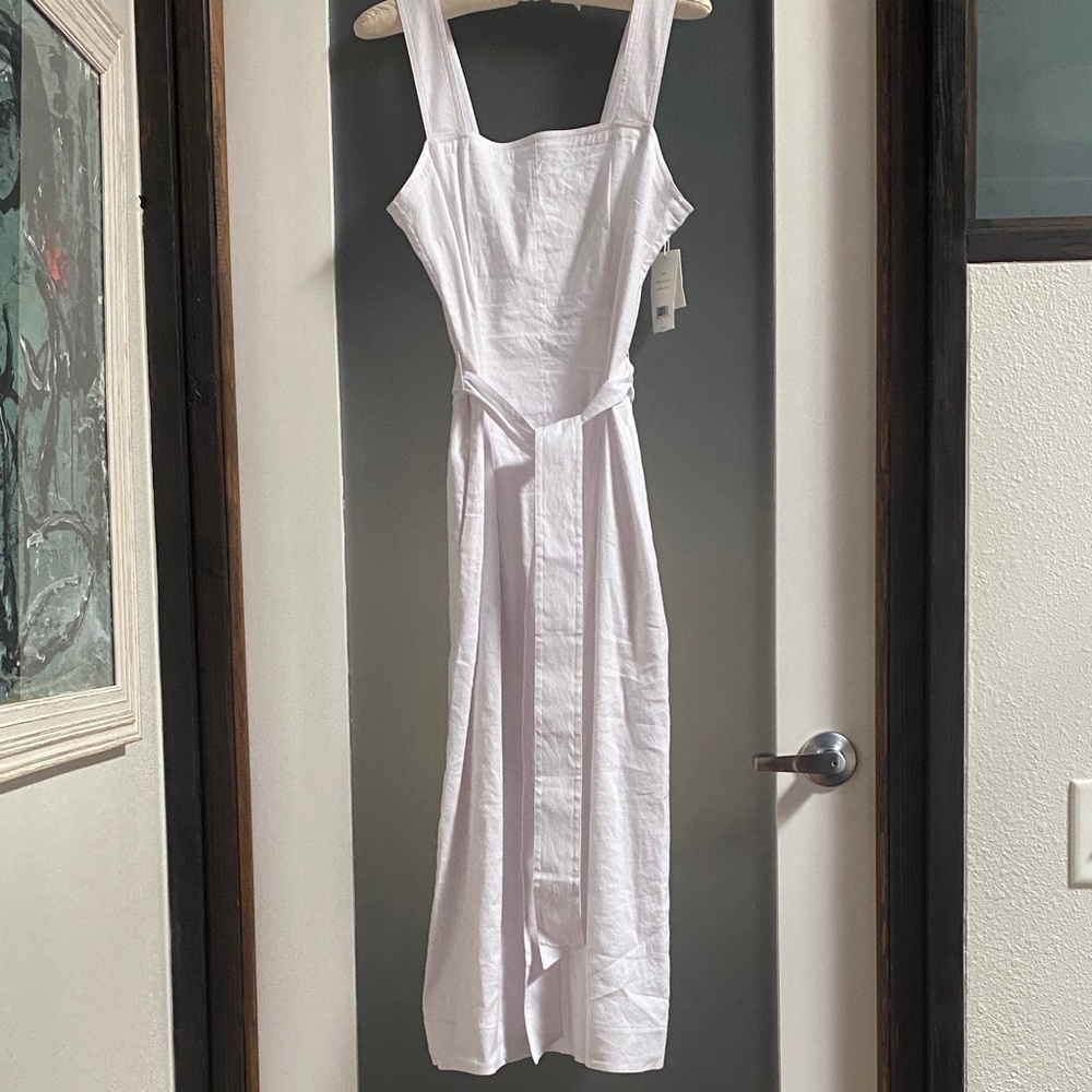 Vince Linen-Blend Square Neck Midi Dress - Picture 2 of 10